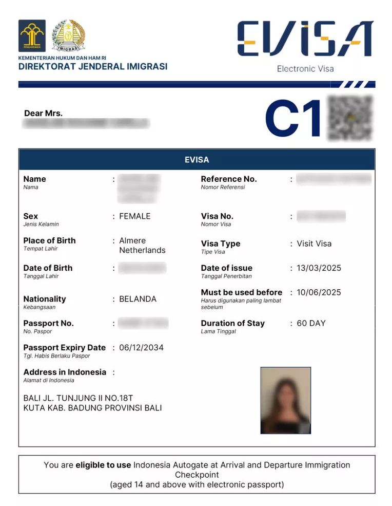 Indonesia eVisa sample